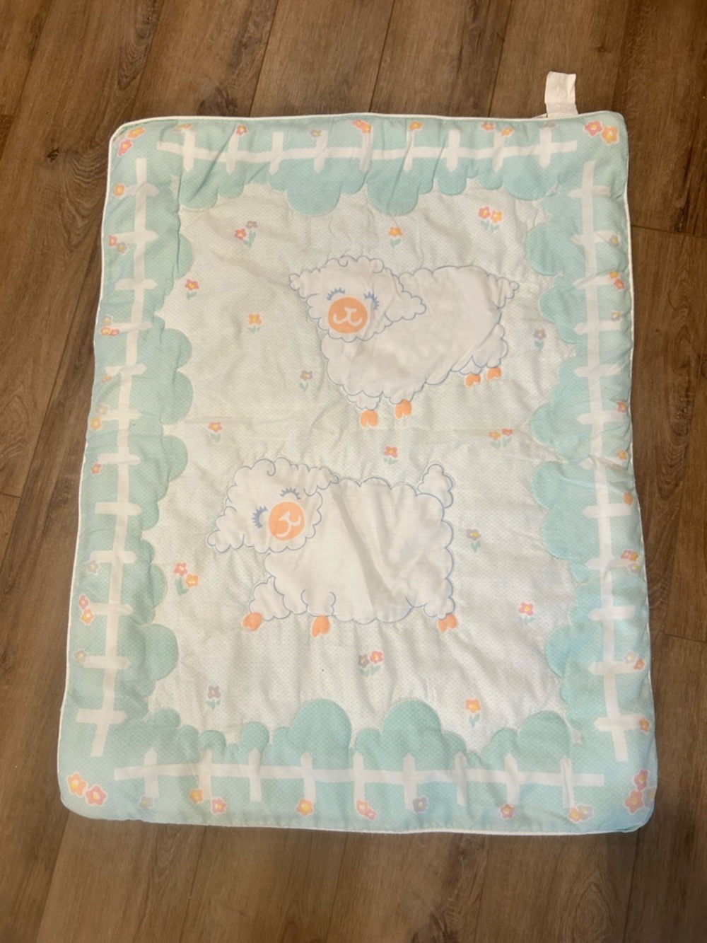 Sears Pastel Lamb Baby Blanket - Mint, White & Peach Accents
